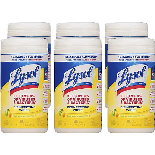 Lysol Disinfecting Wipes, Lemon & Lime Blossom, 80 ct, Pack of 6